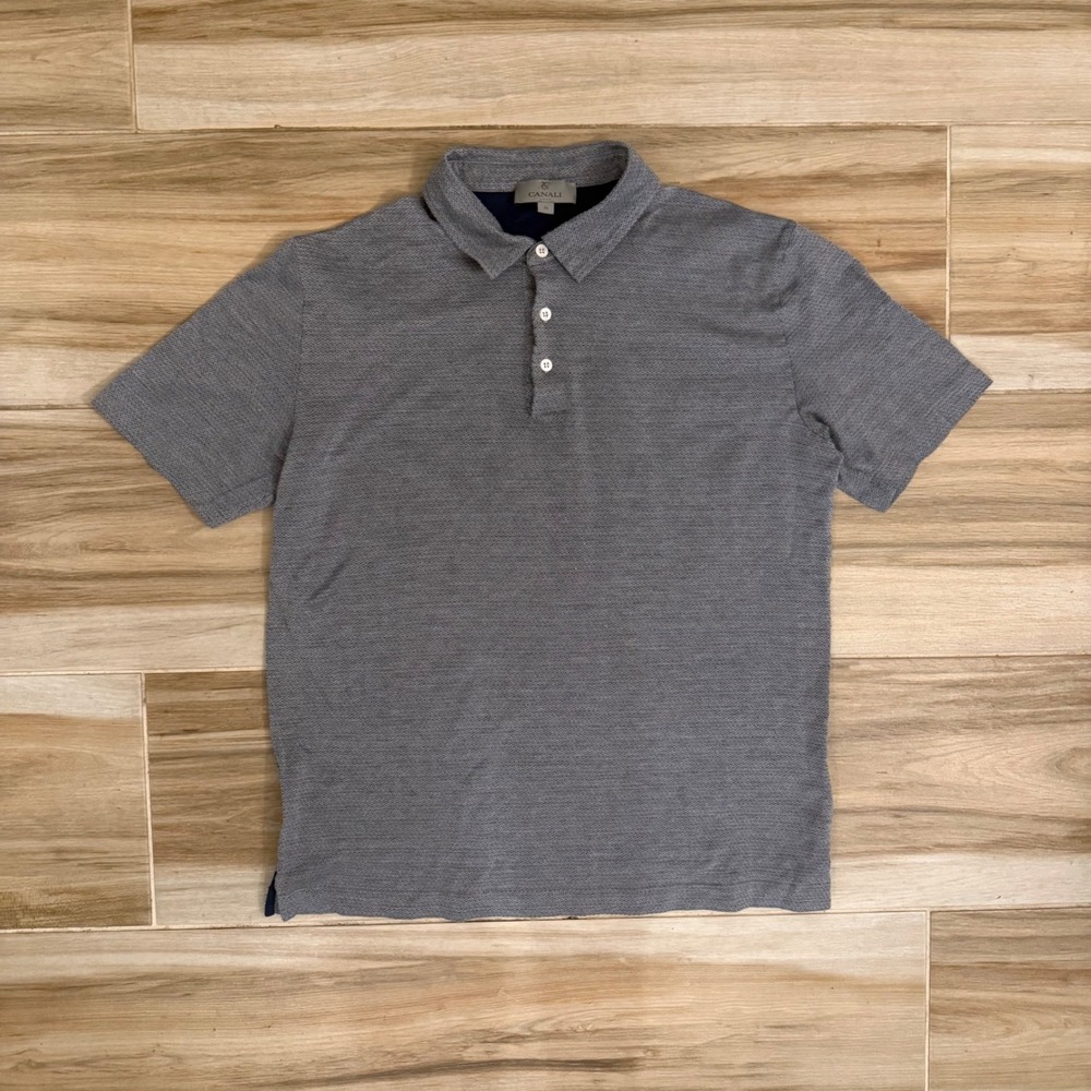 Canali Mens Grey Textured 100% Cotton Short Sleeve Polo Shirt Made in Italy 54